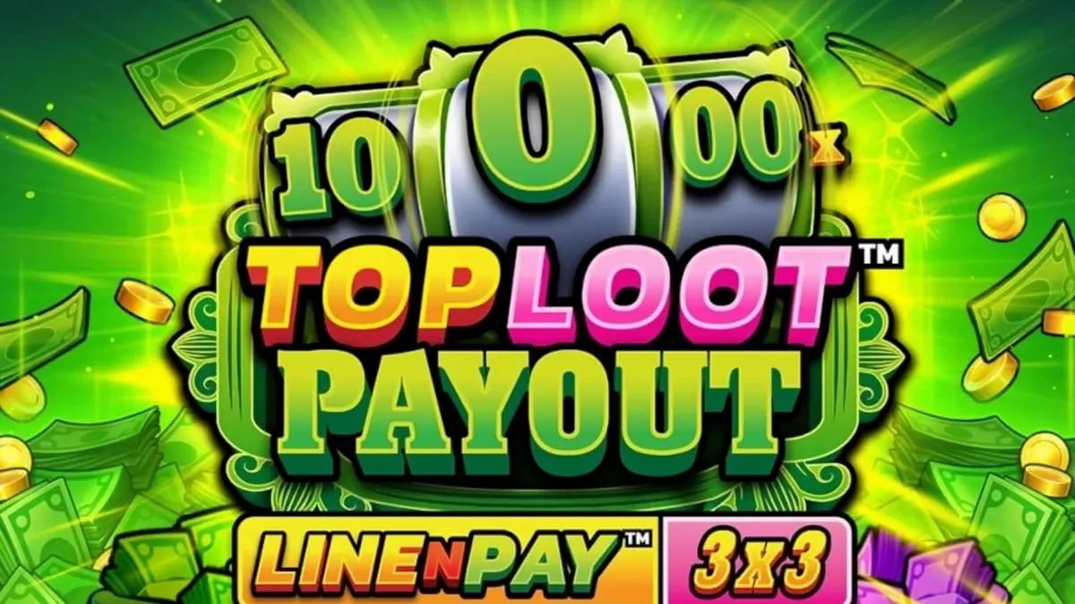 Tampilan visual slot TopLoot Payout LineNPay dengan tema harta karun dan emas.